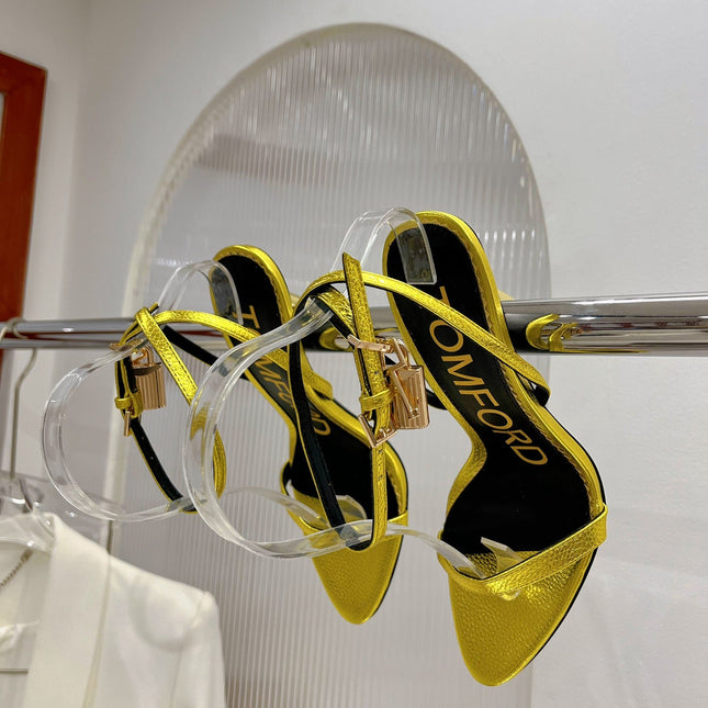 PADLOCK HIGH HEEL 10 CM SANDAL IN LIGHT GOLD SHEEPSKIN