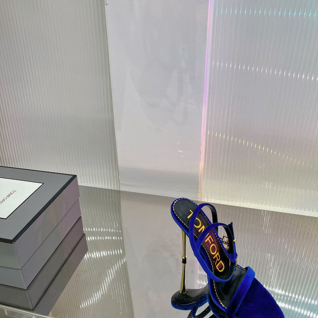 PADLOCK HIGH HEEL 10 CM SANDAL IN NAVY BLUE VELVET