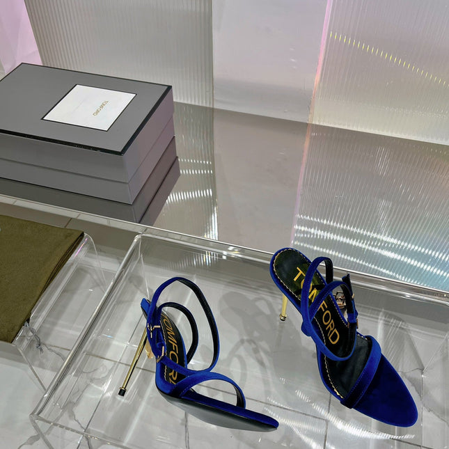 PADLOCK HIGH HEEL 10 CM SANDAL IN NAVY BLUE VELVET