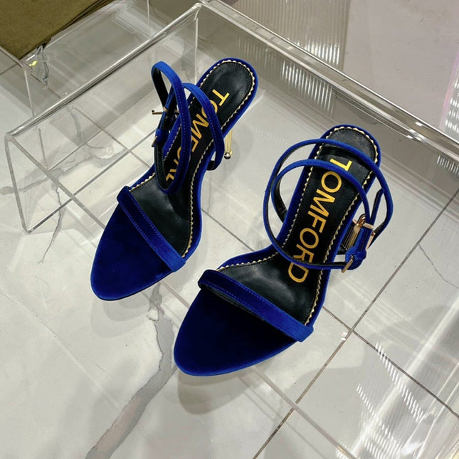 PADLOCK HIGH HEEL 10 CM SANDAL IN NAVY BLUE VELVET