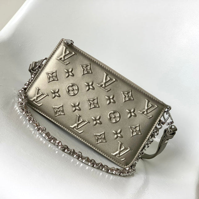 LV 25S LEXINGTON PREMIUM ORIGINAL HANDBAG 21 IN BEIGE GRAY MOONOGRAM CALFSKIN SHIMMERING METALLIC GOLD