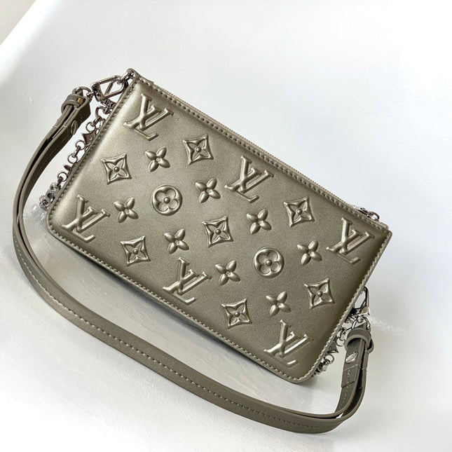 LV 25S LEXINGTON PREMIUM ORIGINAL HANDBAG 21 IN BEIGE GRAY MOONOGRAM CALFSKIN SHIMMERING METALLIC GOLD