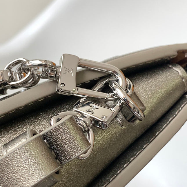 LV 25S LEXINGTON PREMIUM ORIGINAL HANDBAG 21 IN BEIGE GRAY MOONOGRAM CALFSKIN SHIMMERING METALLIC GOLD