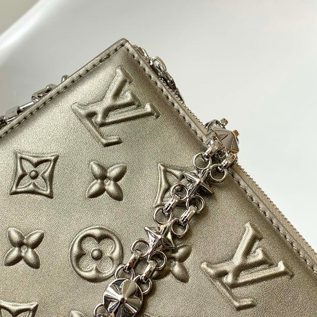 LV 25S LEXINGTON PREMIUM ORIGINAL HANDBAG 21 IN BEIGE GRAY MOONOGRAM CALFSKIN SHIMMERING METALLIC GOLD