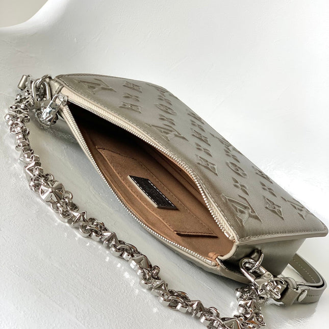 LV 25S LEXINGTON PREMIUM ORIGINAL HANDBAG 21 IN BEIGE GRAY MOONOGRAM CALFSKIN SHIMMERING METALLIC GOLD