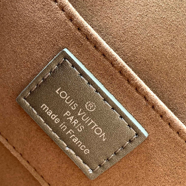 LV 25S MINI DAUPHINE BAG 20 IN BEIGE GRAY MOONOGRAM CALFSKIN SHIMMERING METALLIC GOLD