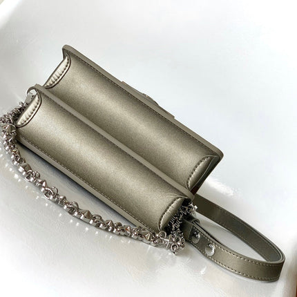 LV 25S MINI DAUPHINE BAG 20 IN BEIGE GRAY MOONOGRAM CALFSKIN SHIMMERING METALLIC GOLD