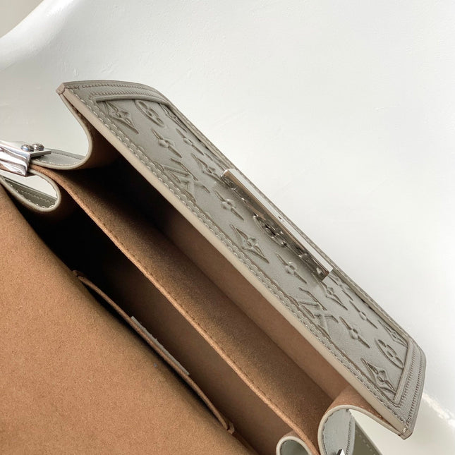 LV 25S MINI DAUPHINE BAG 20 IN BEIGE GRAY MOONOGRAM CALFSKIN SHIMMERING METALLIC GOLD