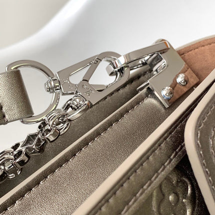 LV 25S MINI DAUPHINE BAG 20 IN BEIGE GRAY MOONOGRAM CALFSKIN SHIMMERING METALLIC GOLD