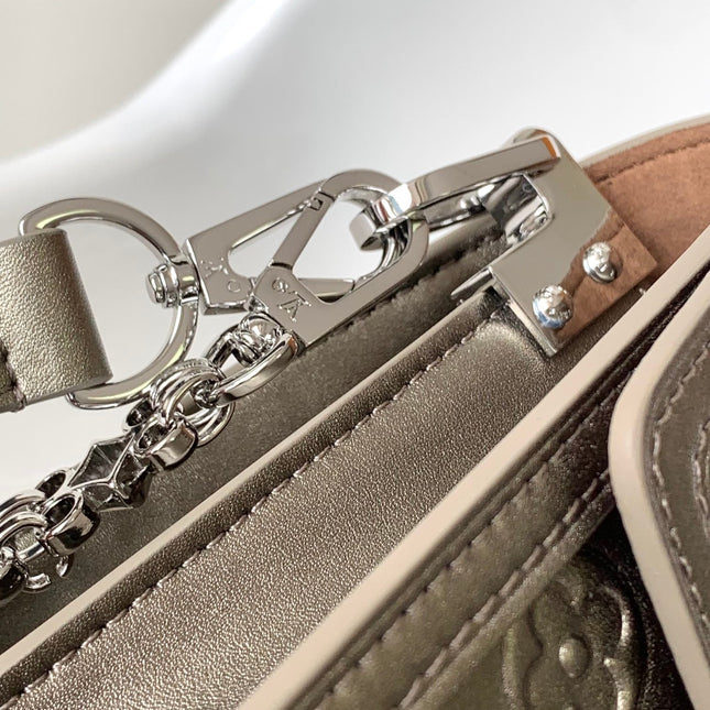 LV 25S MINI DAUPHINE BAG 20 IN BEIGE GRAY MOONOGRAM CALFSKIN SHIMMERING METALLIC GOLD