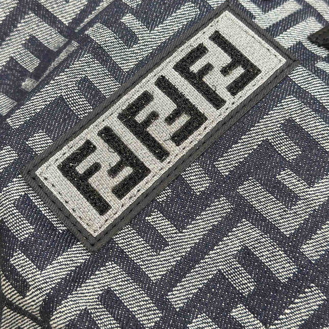 FENDI STRIKE LARGE 46 FF MIDNIGHT BLUE JACQUARD FABRIC BACKPACK