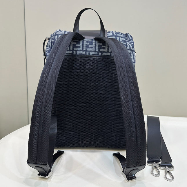 FENDI STRIKE 41 MEDIUM FF MIDNIGHT BLUE JACQUARD FABRIC BACKPACK