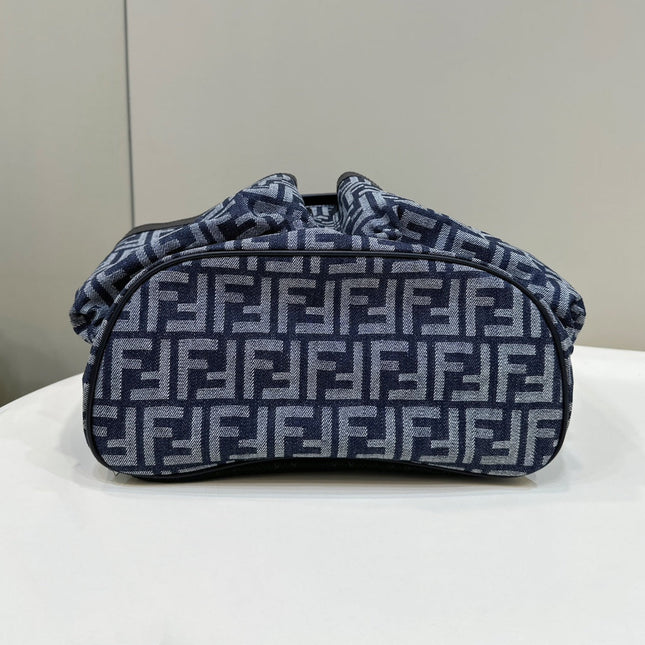 FENDI STRIKE 41 MEDIUM FF MIDNIGHT BLUE JACQUARD FABRIC BACKPACK