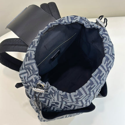 FENDI STRIKE 41 MEDIUM FF MIDNIGHT BLUE JACQUARD FABRIC BACKPACK