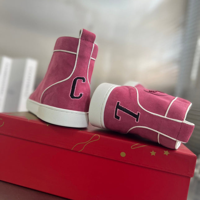 VARSILOUIS HIGH-TOP FLAT SNEAKERS IN ROSE PINK SUEDE