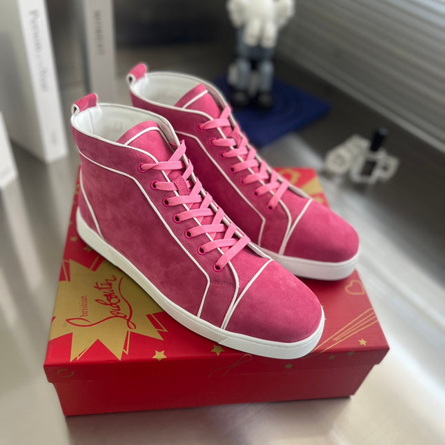 VARSILOUIS HIGH-TOP FLAT SNEAKERS IN ROSE PINK SUEDE
