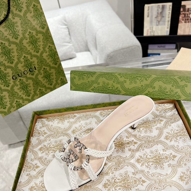 GG CRYSTAL MID - HEEL WHITE CALFSKIN