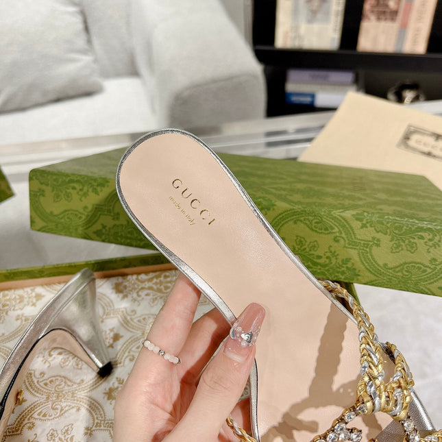 GG CRYSTAL MID - HEEL SILVER CALFSKIN