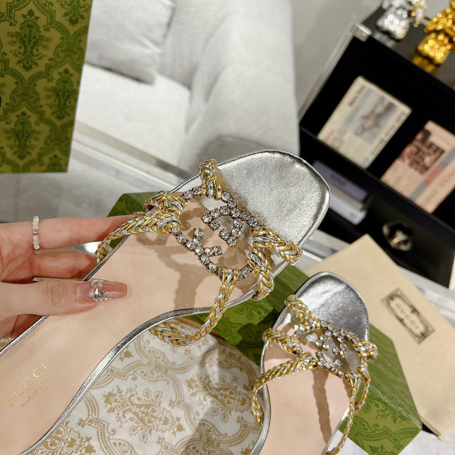 GG CRYSTAL MID - HEEL SILVER CALFSKIN