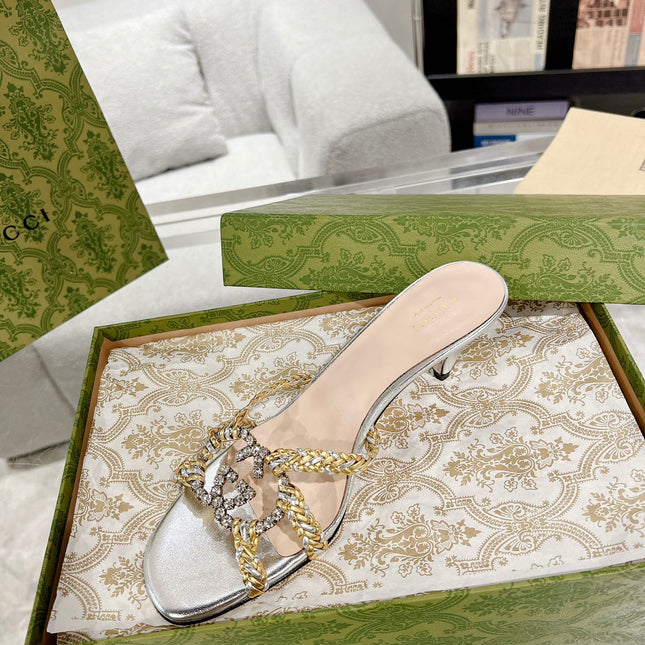 GG CRYSTAL MID - HEEL SILVER CALFSKIN