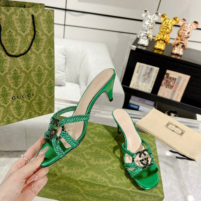 GG CRYSTAL MID - HEEL JADE GREEN CALFSKIN