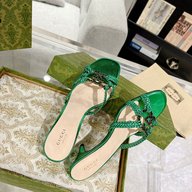 GG CRYSTAL MID - HEEL JADE GREEN CALFSKIN