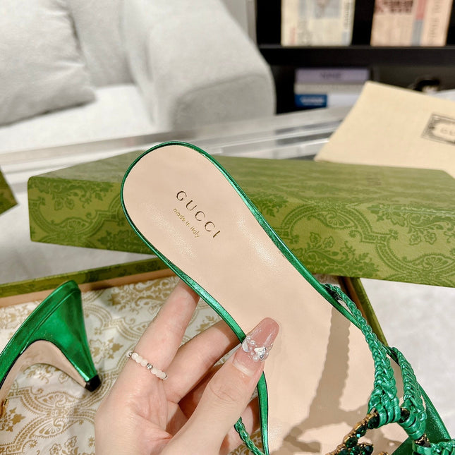 GG CRYSTAL MID - HEEL JADE GREEN CALFSKIN