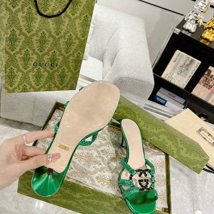 GG CRYSTAL MID - HEEL JADE GREEN CALFSKIN