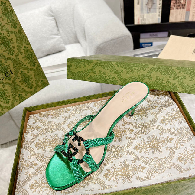 GG CRYSTAL MID - HEEL JADE GREEN CALFSKIN