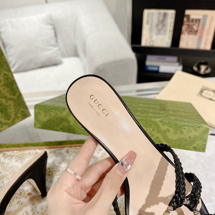 GG CRYSTAL MID - HEEL BLACK CALFSKIN