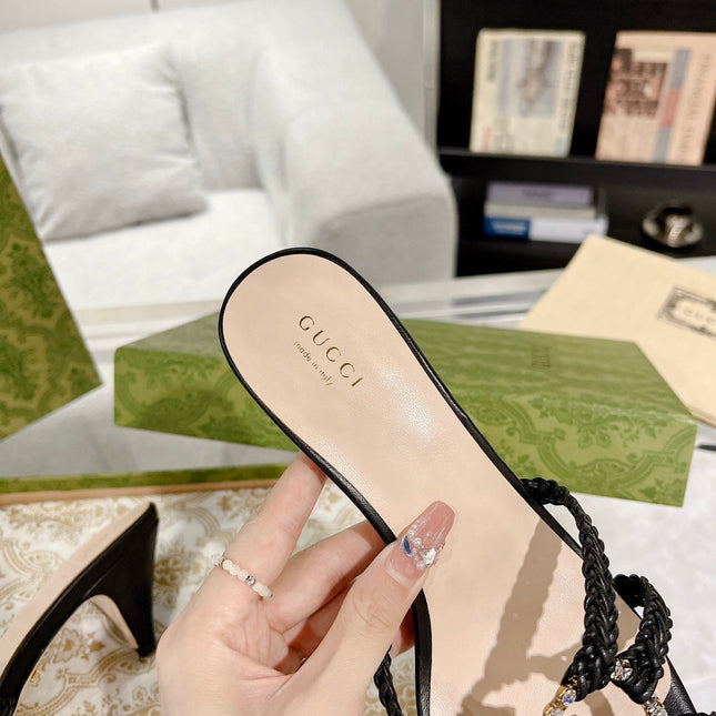 GG CRYSTAL MID - HEEL BLACK CALFSKIN