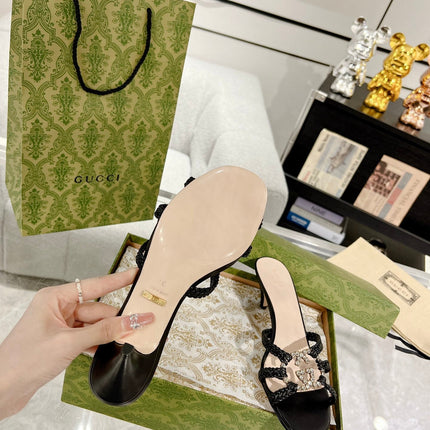 GG CRYSTAL MID - HEEL BLACK CALFSKIN