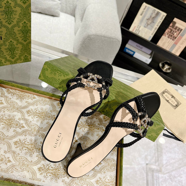 GG CRYSTAL MID - HEEL BLACK CALFSKIN