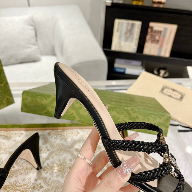 GG CRYSTAL MID - HEEL BLACK CALFSKIN