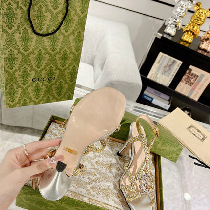 GG CRYSTAL HIGH HEEL SANDAL SLIVER CALFSKIN SPECIAL