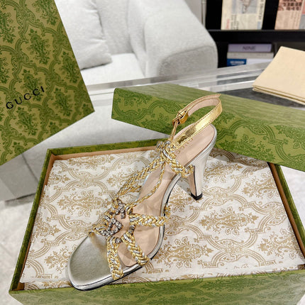 GG CRYSTAL HIGH HEEL SANDAL SLIVER CALFSKIN SPECIAL