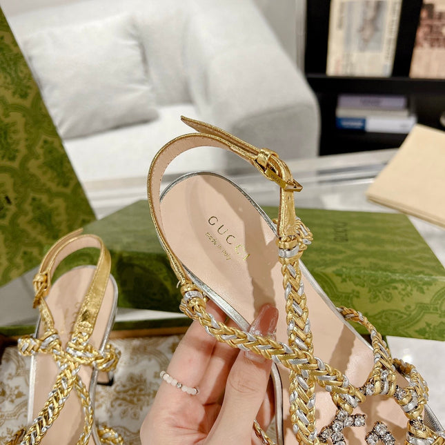 GG CRYSTAL HIGH HEEL SANDAL SLIVER CALFSKIN SPECIAL