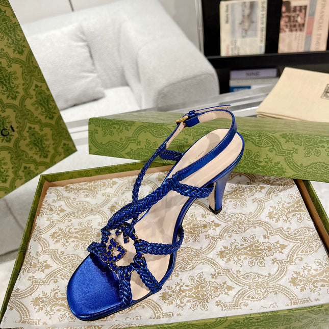 GG CRYSTAL HIGH HEEL SANDAL AZURE CALFSKIN SPECIAL