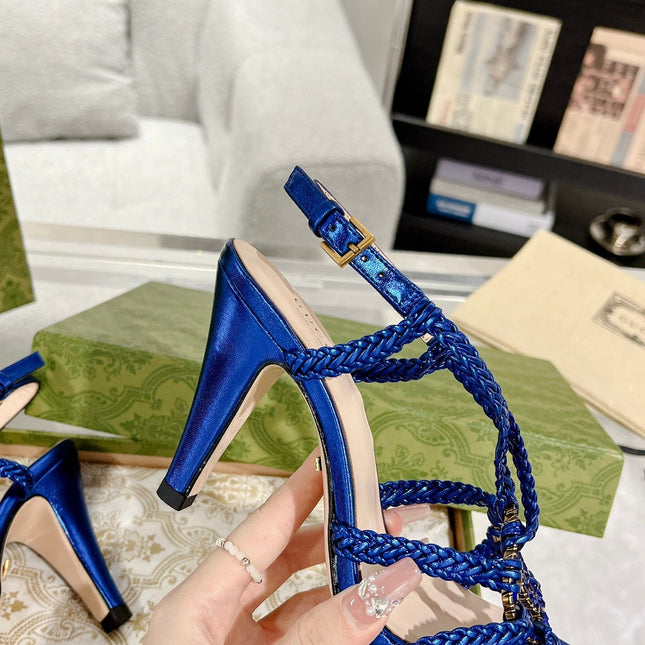 GG CRYSTAL HIGH HEEL SANDAL AZURE CALFSKIN SPECIAL