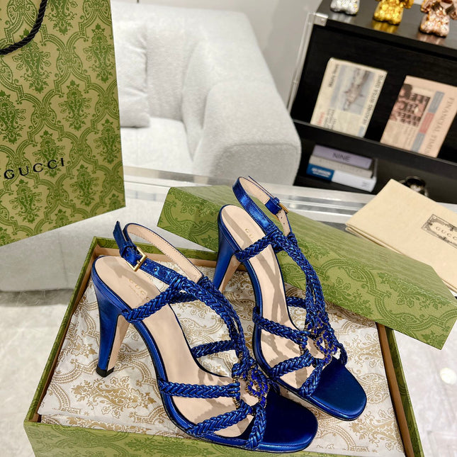 GG CRYSTAL HIGH HEEL SANDAL AZURE CALFSKIN SPECIAL