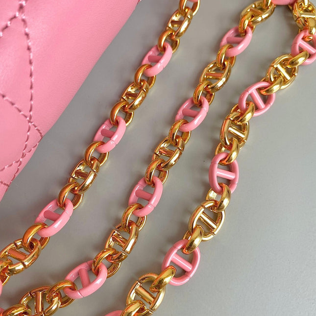 MINI CHAIN BAG 17 IN LIGHT PINK CALFSKIN