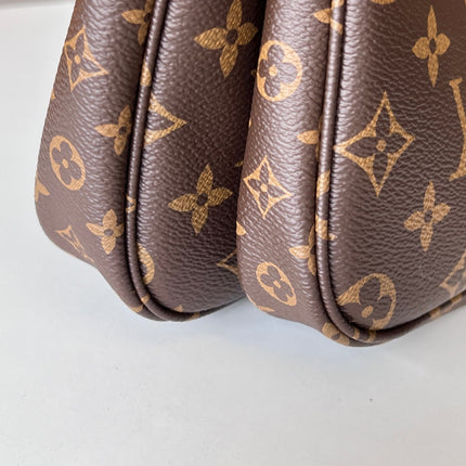 LV 25S MULTI POCHETTE ACCESSOIRES 25 IN BROWN MONOGRAM COATED CANVAS GREEN STRAP