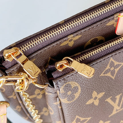 LV 25S MULTI POCHETTE ACCESSOIRES 25 IN BROWN MONOGRAM COATED CANVAS GREEN STRAP