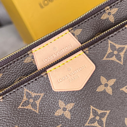 LV 25S MULTI POCHETTE ACCESSOIRES 25 IN BROWN MONOGRAM COATED CANVAS GREEN STRAP