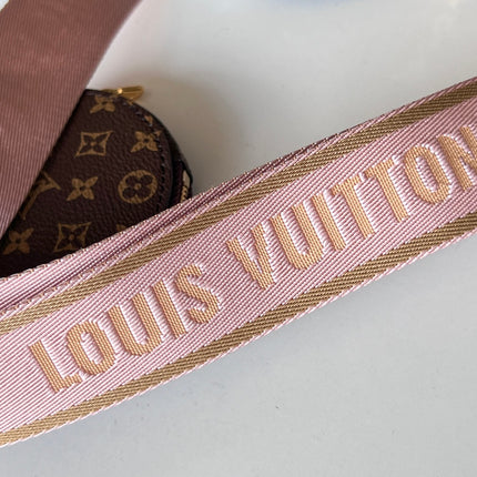 LV 25S MULTI POCHETTE ACCESSOIRES 25 IN BROWN MONOGRAM COATED CANVAS PINK STRAP