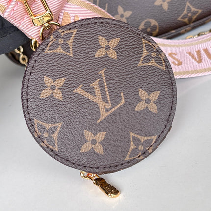 LV 25S MULTI POCHETTE ACCESSOIRES 25 IN BROWN MONOGRAM COATED CANVAS PINK STRAP