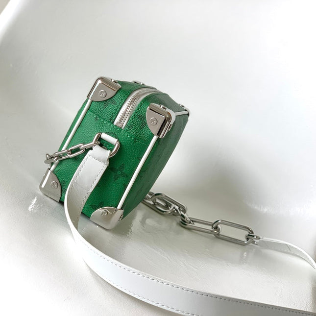 LV 25S MINI SOFT TRUNK BAG 18 IN FOREST GREEN CALFSKIN SILVER HARDWARE