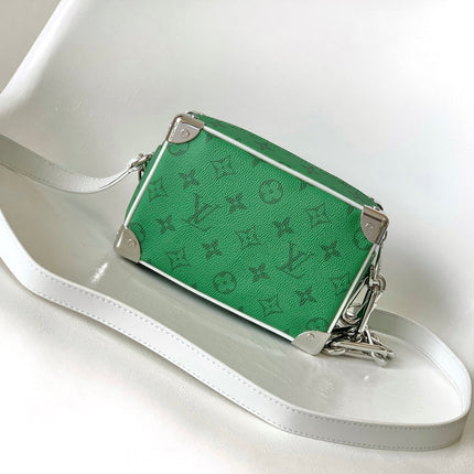 LV 25S MINI SOFT TRUNK BAG 18 IN FOREST GREEN CALFSKIN SILVER HARDWARE