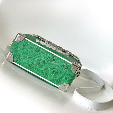 LV 25S MINI SOFT TRUNK BAG 18 IN FOREST GREEN CALFSKIN SILVER HARDWARE