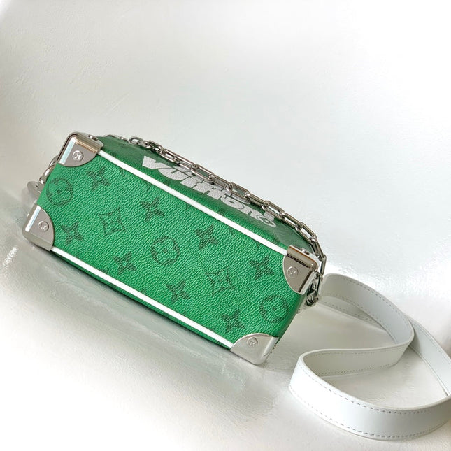 LV 25S MINI SOFT TRUNK BAG 18 IN FOREST GREEN CALFSKIN SILVER HARDWARE